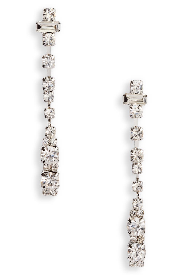 Crystal Dot Dash Linear Earrings, Main, color, CRYSTAL/ SILVER