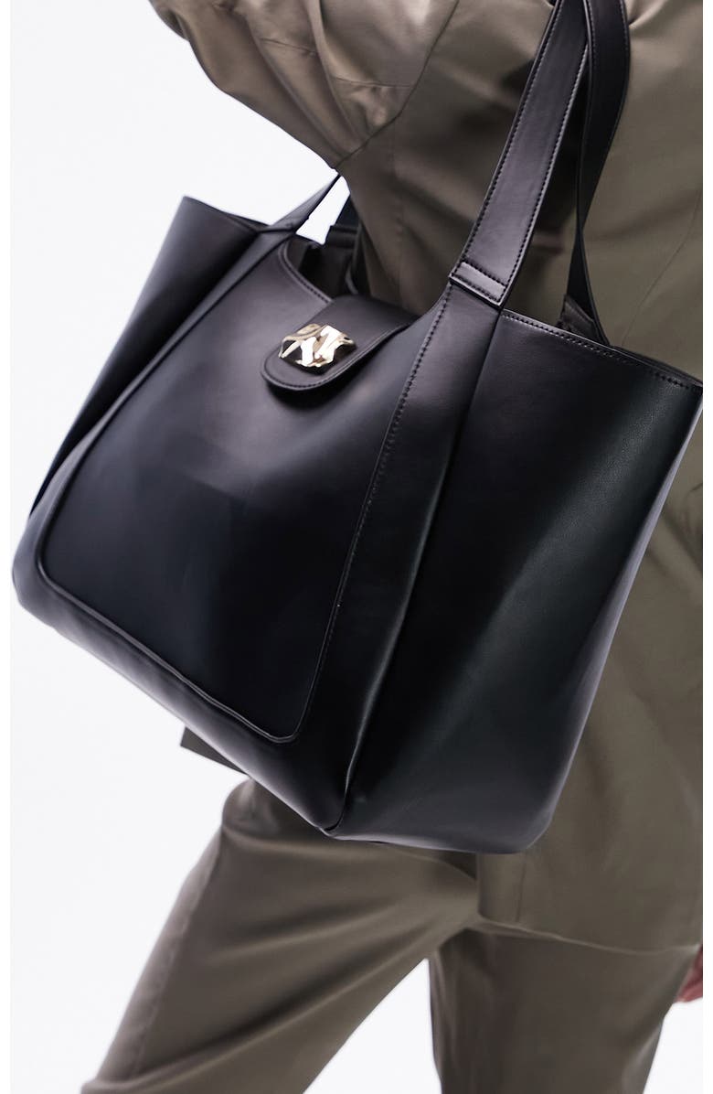 Topshop Trophy Piece Faux Leather Tote, Alternate, color,
