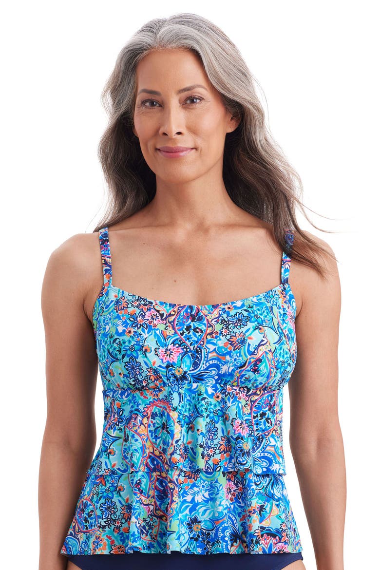 High Low Double Tier Tankini Swimsuit Top, Main, color, Bombay