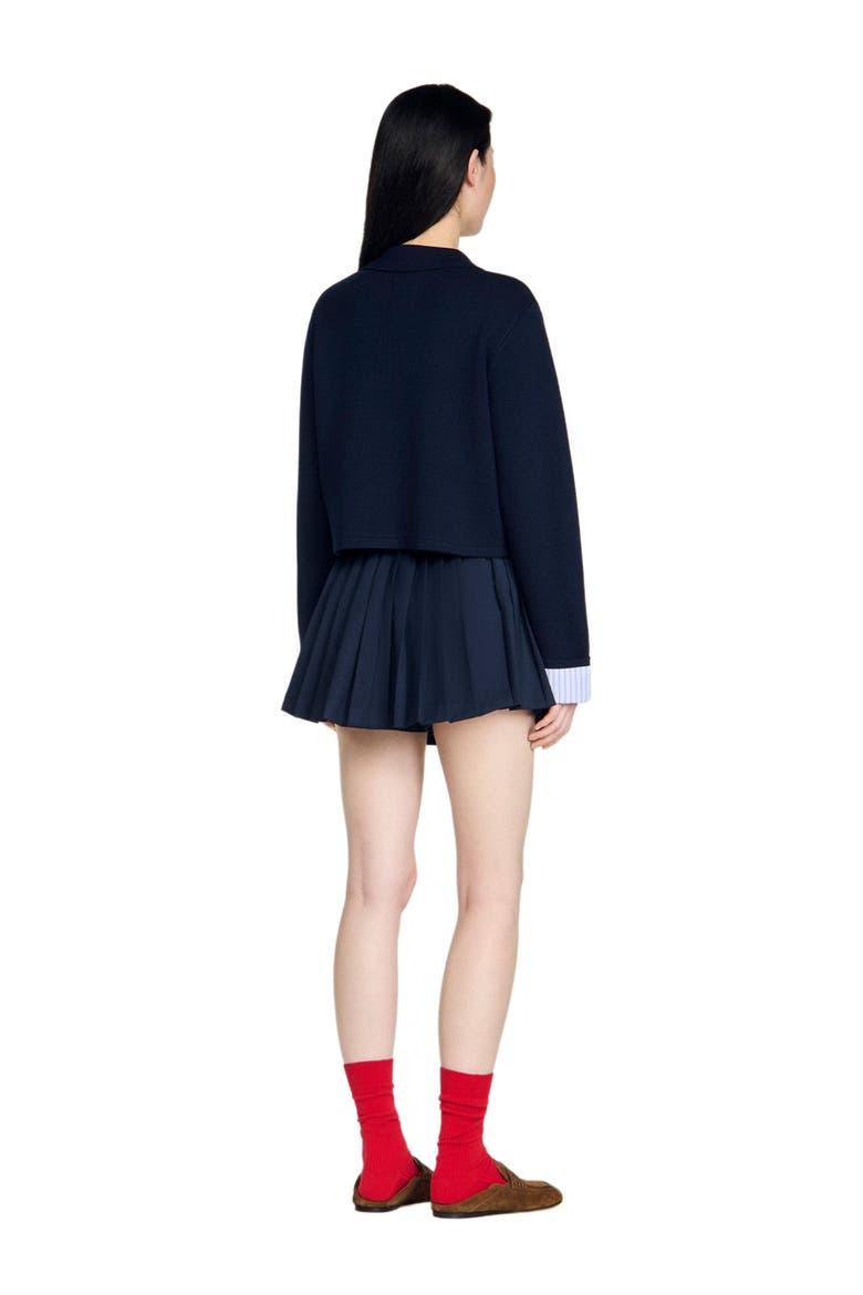 Wool polo cardigan, Alternate, color, Navy blue