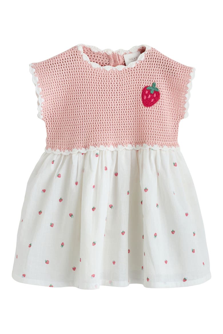 Kids' Strawberry Crochet Mixed Media Dress, Main, color, WHITE