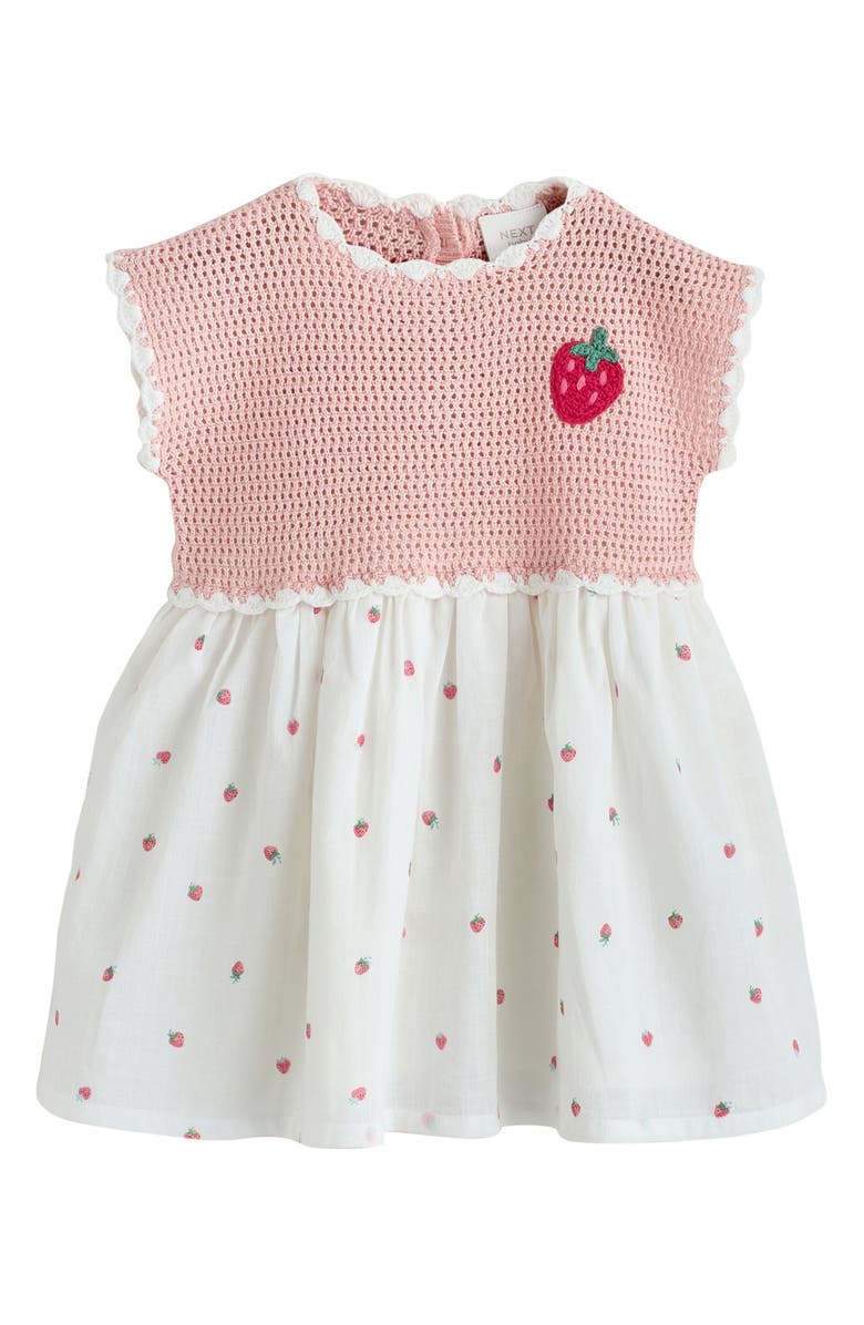 NEXT Kids' Strawberry Crochet Mixed Media Dress, Main, color, White