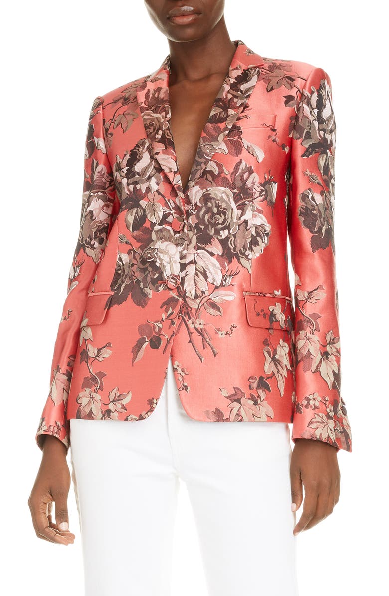 Dries Van Noten Belma Floral Silk Blend Blazer, Main, color, 