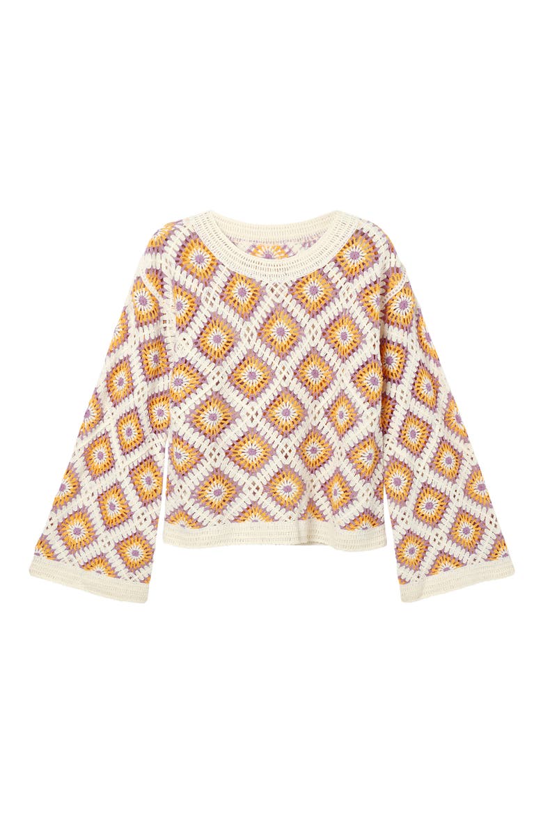 Multicolor Crochet Pullover, Alternate, color, WHITE