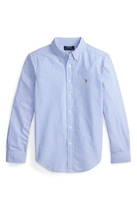 Kids' Stripe Cotton Seersucker Button-Down Shirt (Big Kid)