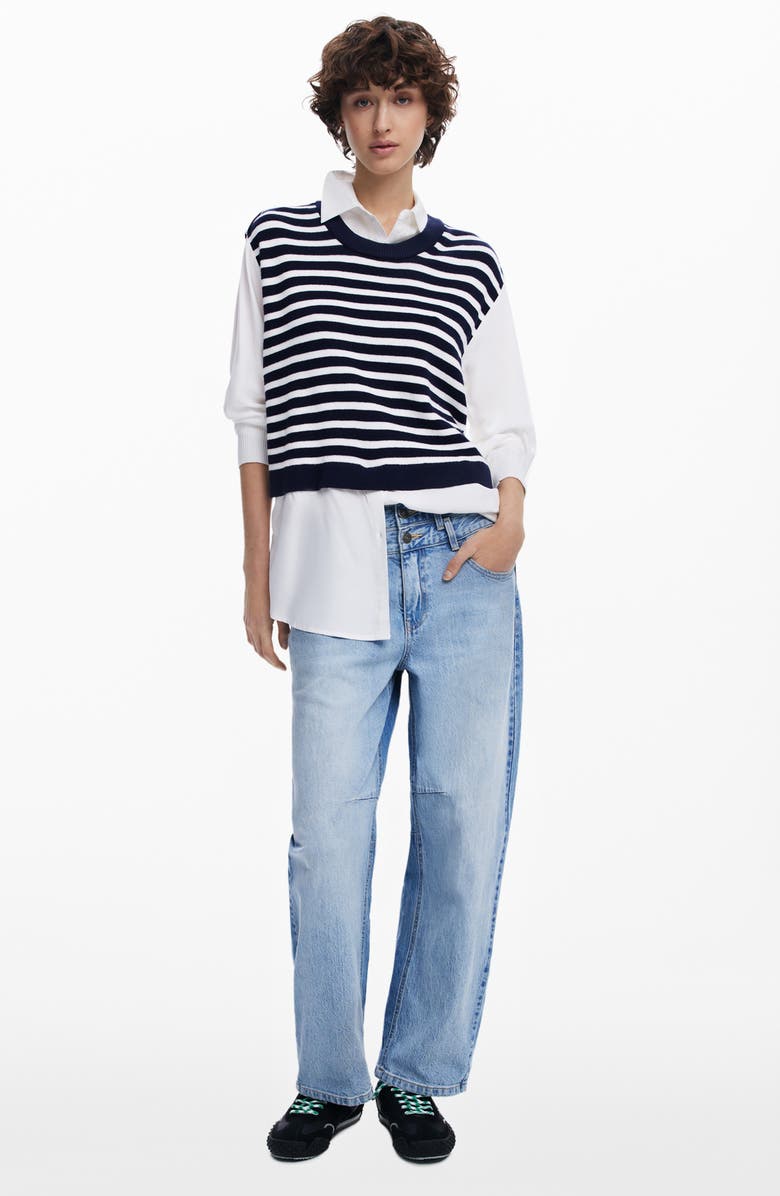 Desigual Layered Mixed Media Long Sleeve Shirt, Alternate, color, 