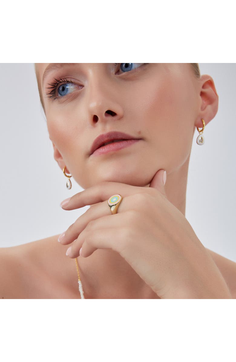 Spero London Enamel Round Sterling Silver Signet Ring, Alternate, color, Gold