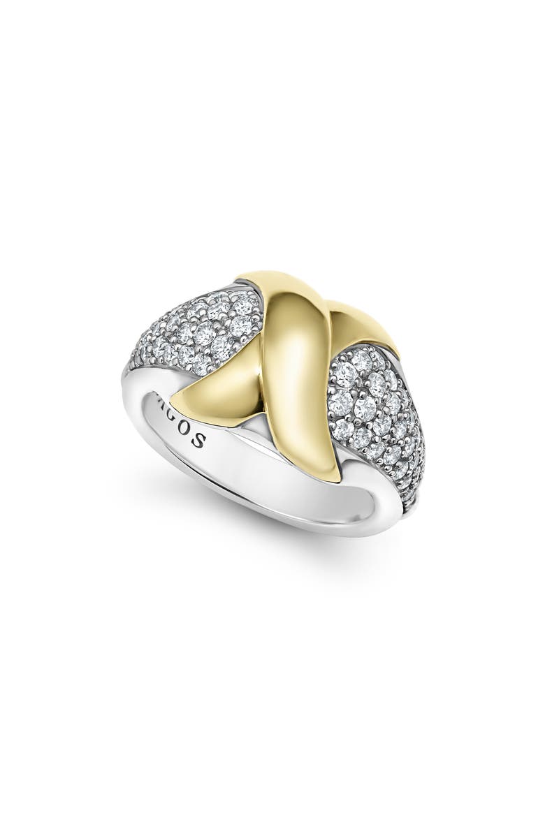 Embrace X Diamond Ring, Main, color, SILVER/ GOLD