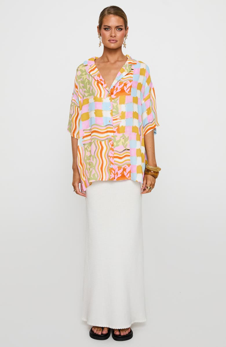 Princess Polly Caraliia Abstract Print Oversize Camp Shirt, Alternate, color, 