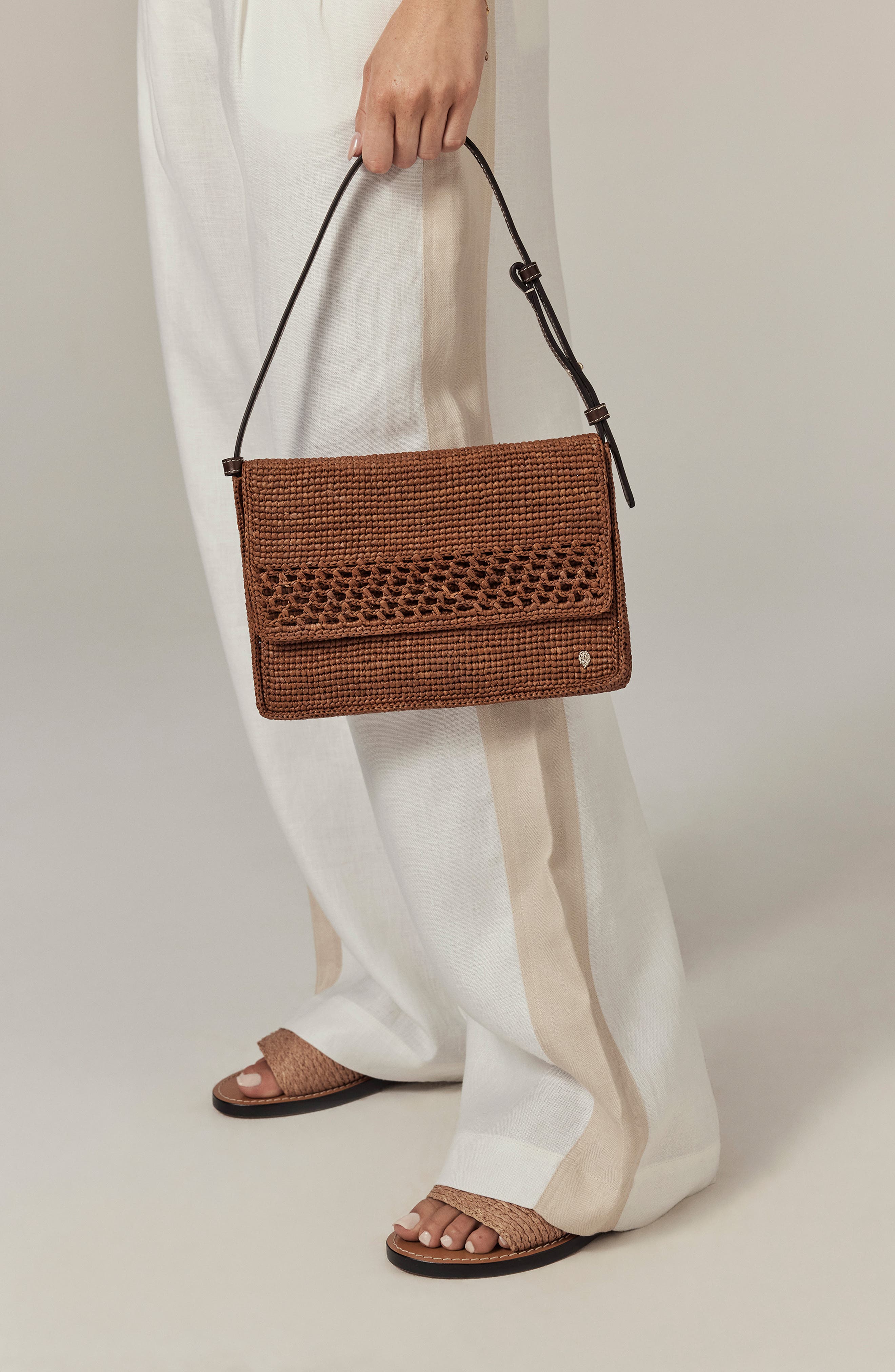 Poppy Crochet Raffia Shoulder Bag, Alternate, color, NUTSHELL