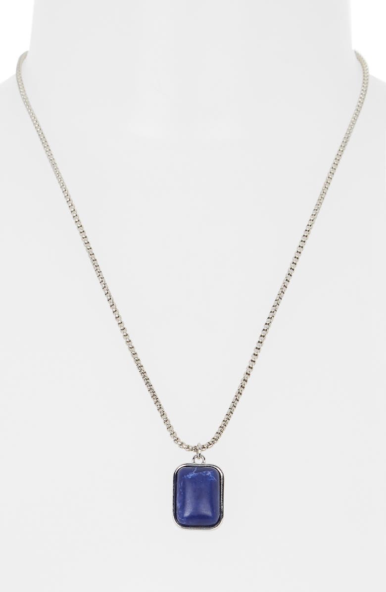 Steve Madden Lapis Pendant Necklace, Alternate, color, Silver/ Topaz