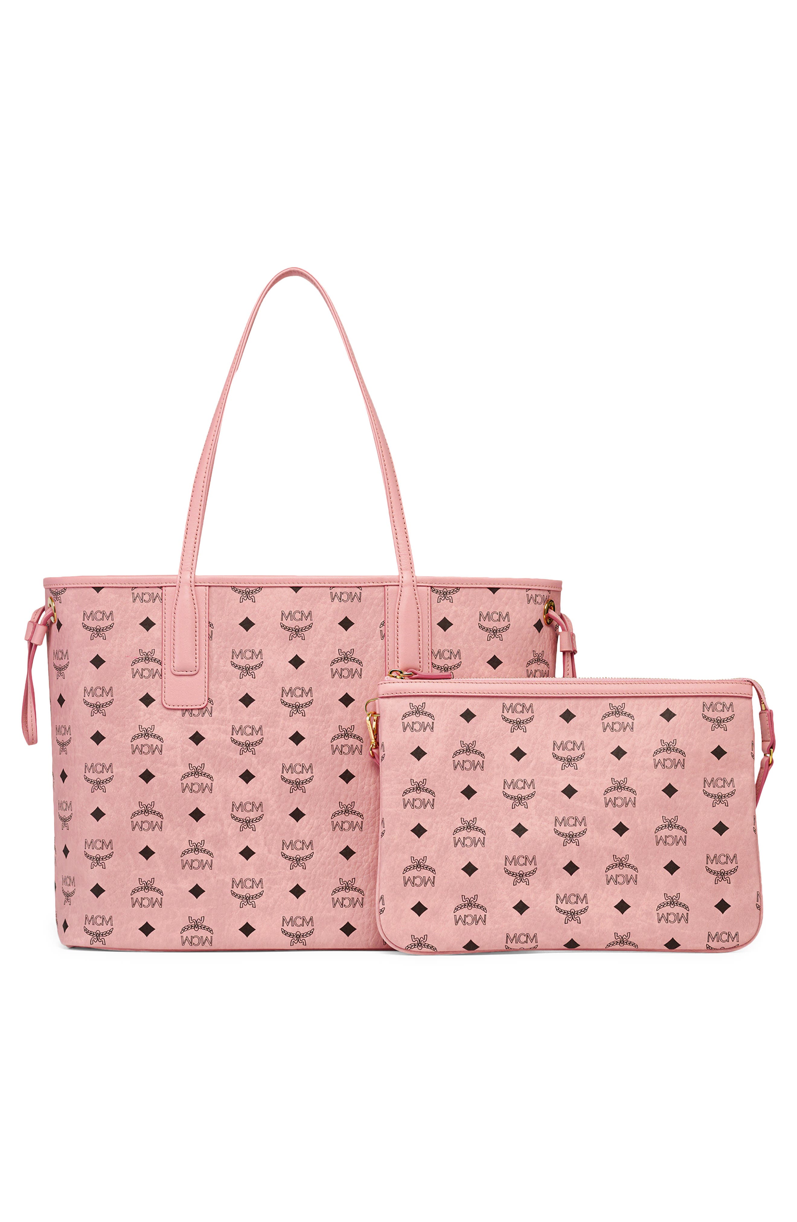 MCM Medium Liz Visetos Coated Canvas Shopper, Alternate, color, Soft Pink