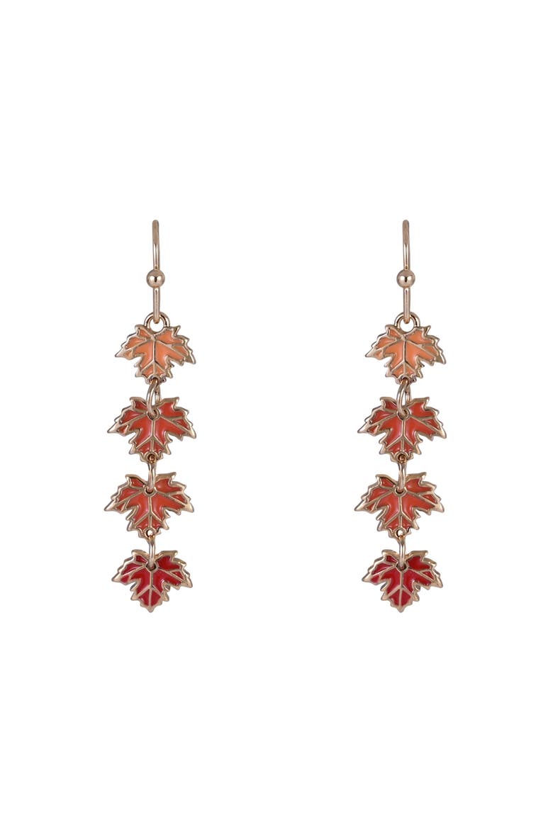 Enamel Linear Maple Leaf Earrings, Alternate, color, Orange
