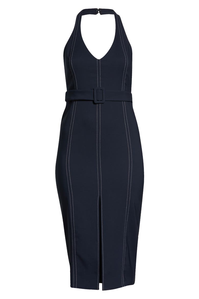 Curve Belted Halter Midi Dress, Main, color, NAVY