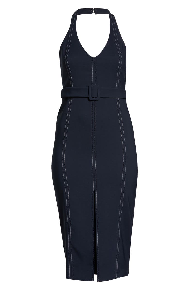 ASOS DESIGN Curve Belted Halter Midi Dress, Main, color, Navy