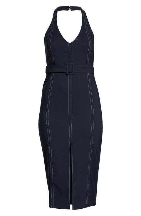 Curve Belted Halter Midi Dress (Plus Size)