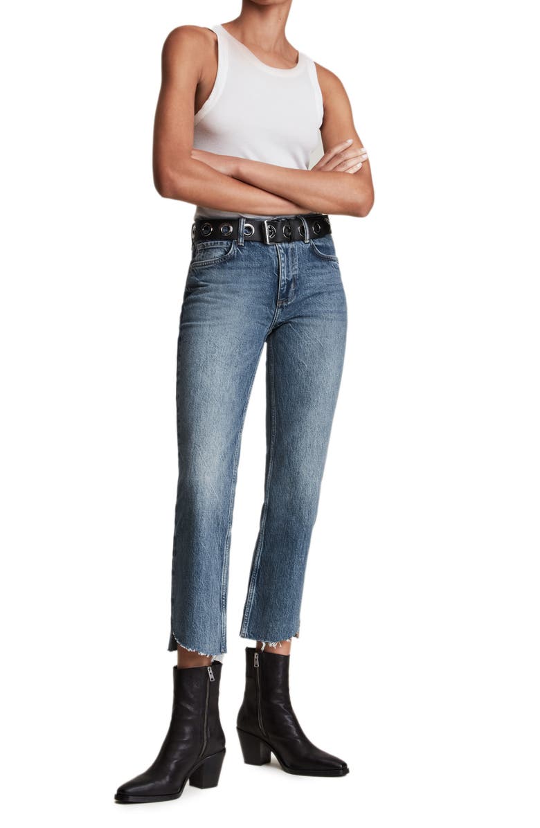 AllSaints Barely Crop Step Hem High Waist Jeans, Alternate, color, 