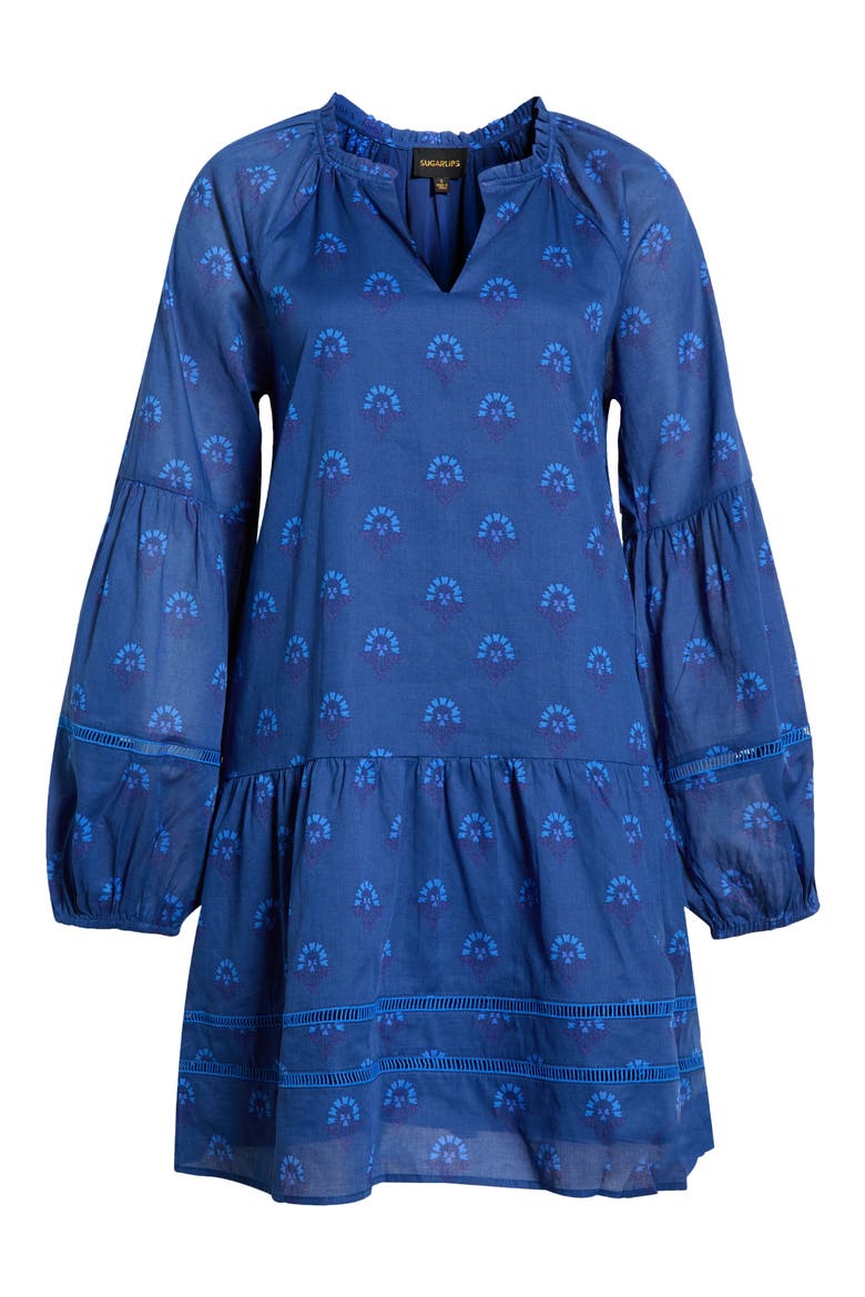 Briza Medallion Print Long Sleeve Minidress, Alternate, color, TEAL-BLUE