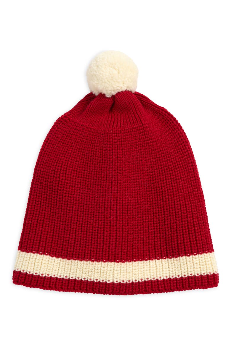 Stripe Merino Wool Pom Beanie, Main, color, RED
