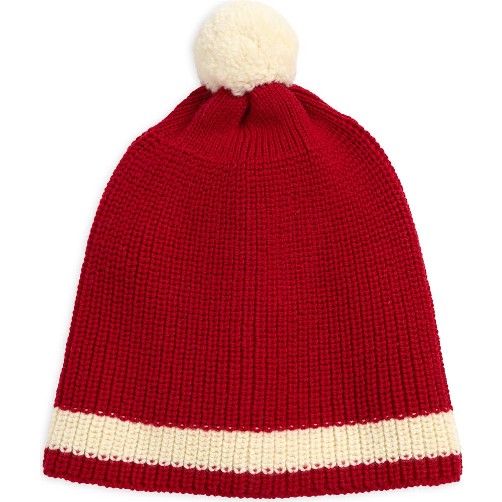 Bode Stripe Merino Wool Pom Beanie In Red
