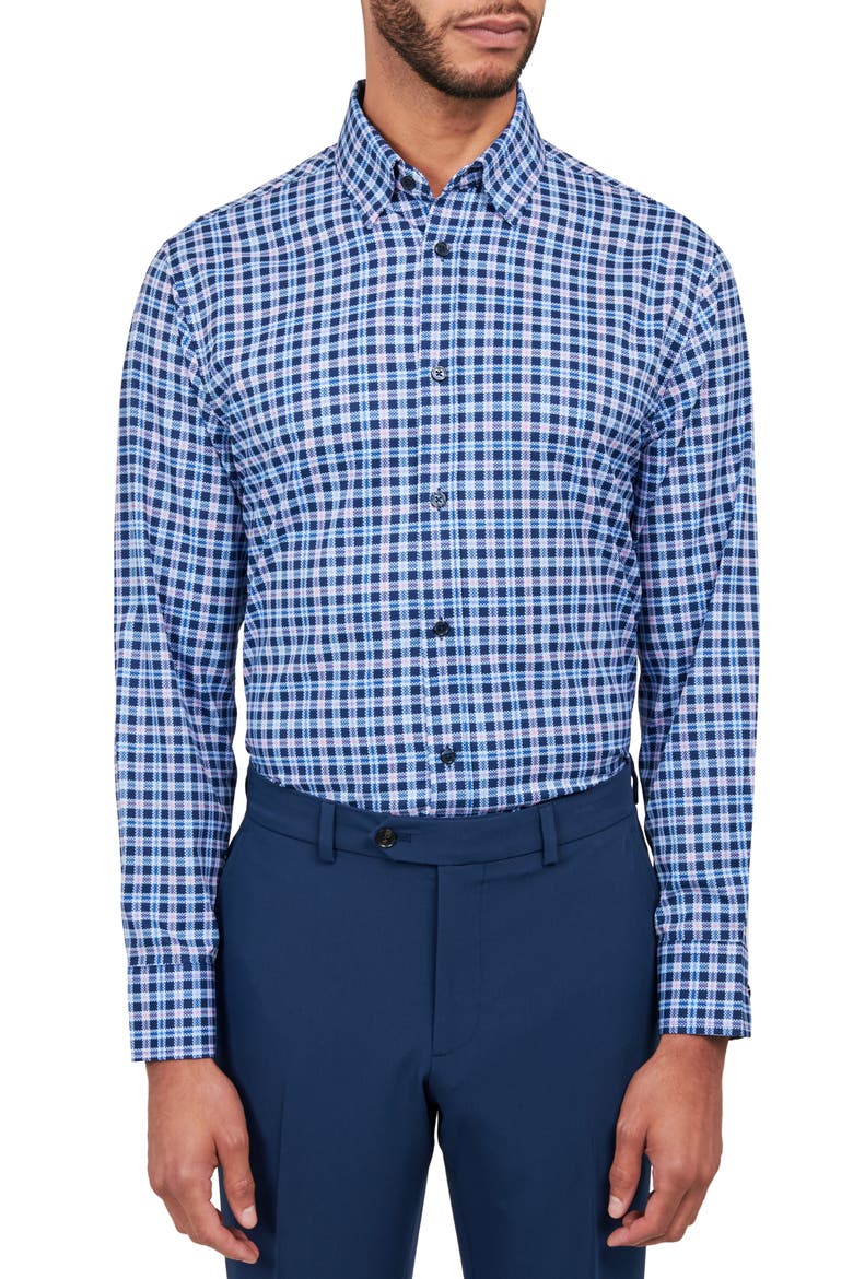 Check Performance Dress Shirt, Main, color, NAVY
