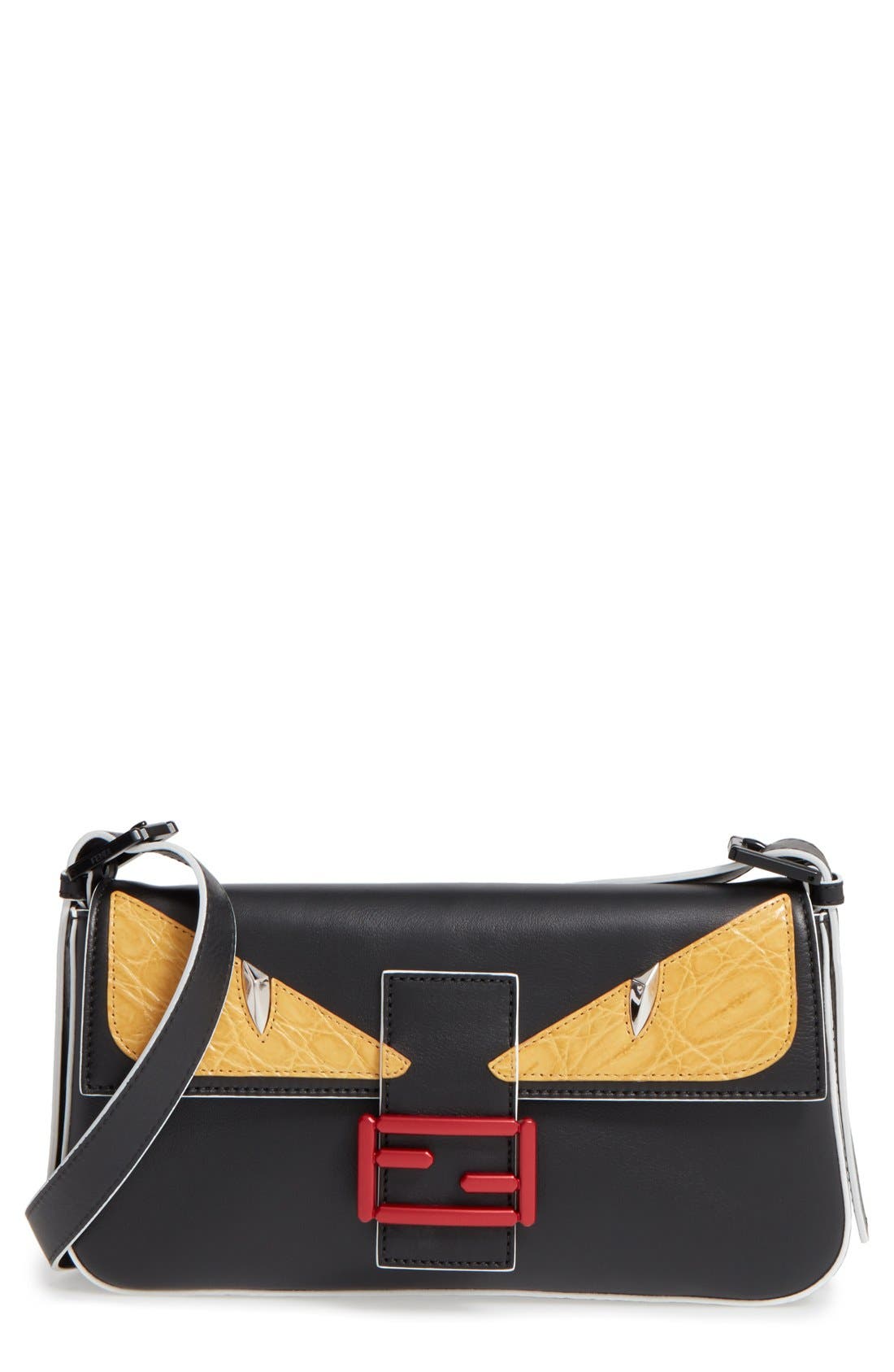 Fendi 'Mini Monster' Leather Baguette, Main, color, 