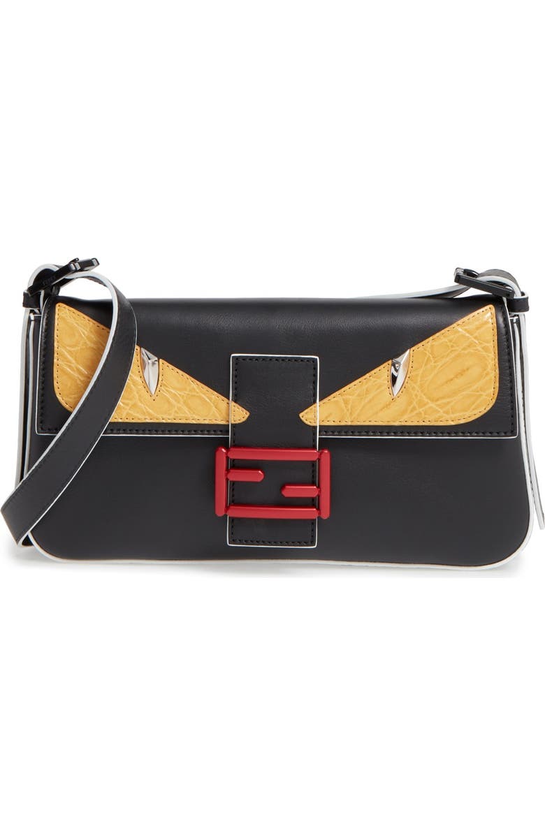 Fendi 'Mini Monster' Leather Baguette, Main, color,
