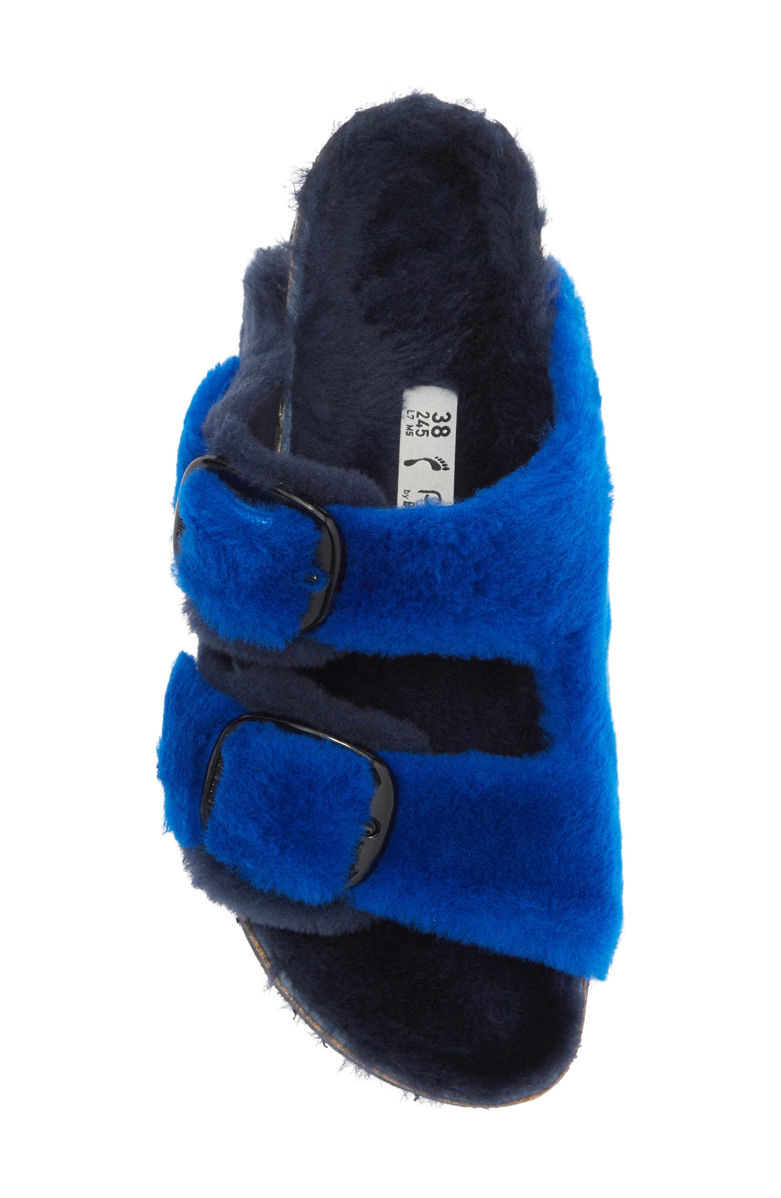 Birkenstock Papillio by Birkenstock Arizona Big Buckle Genuine Shearling Slide Sandal, Alternate, color, Midnight/ Ultra Blue