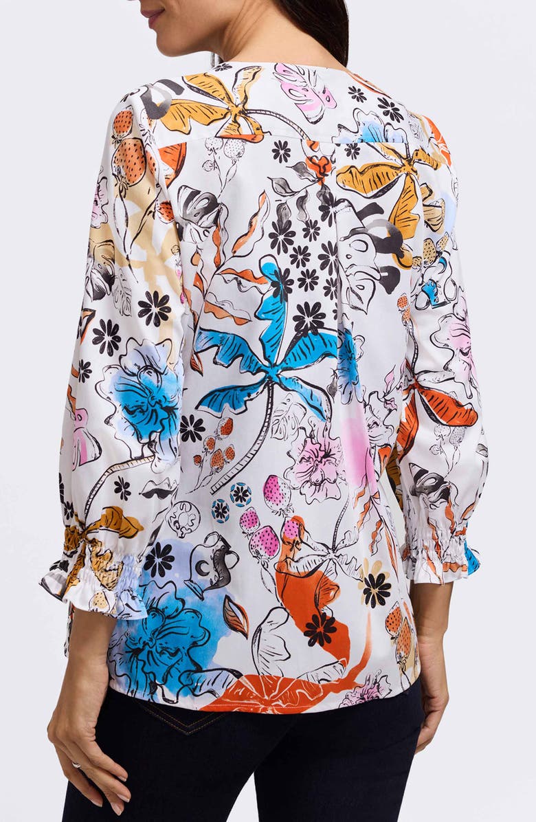 Foxcroft Alicia Floral Cotton Popover Top, Alternate, color, Orange Multi