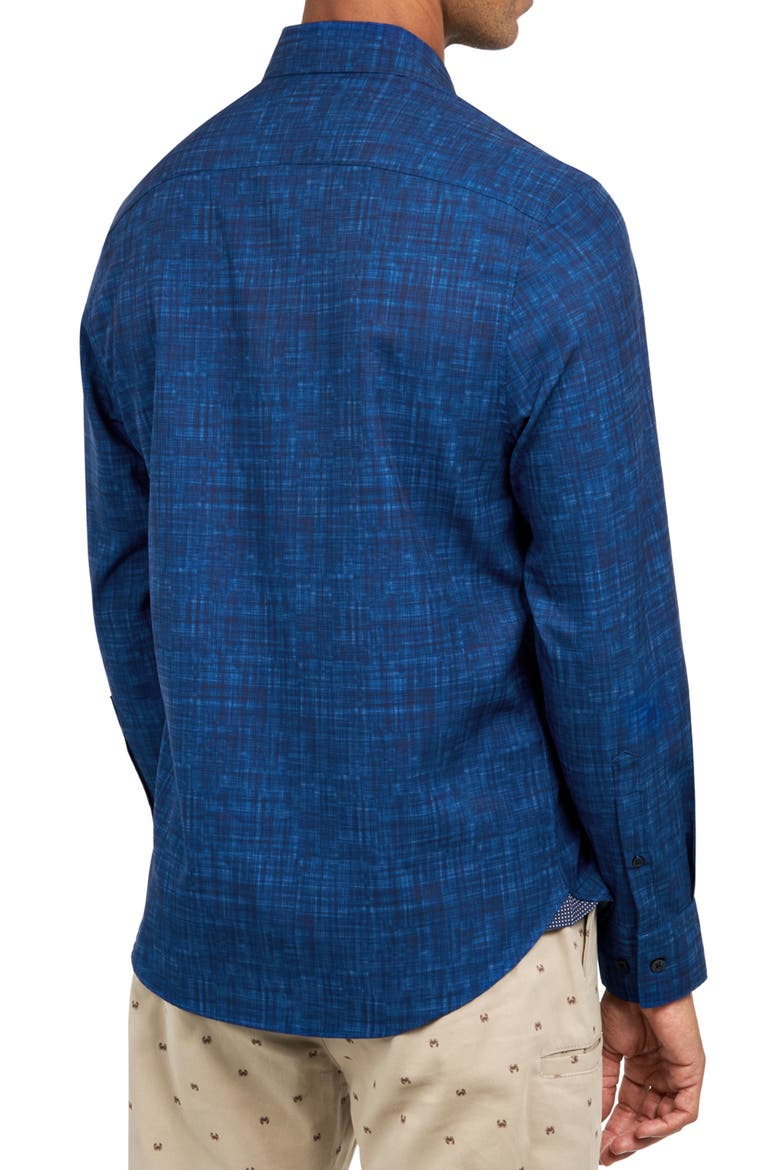 Slim Fit Four-Way Stretch Performance Chambray Button-Up Shirt, Alternate, color, NAVY CHAMBRAY