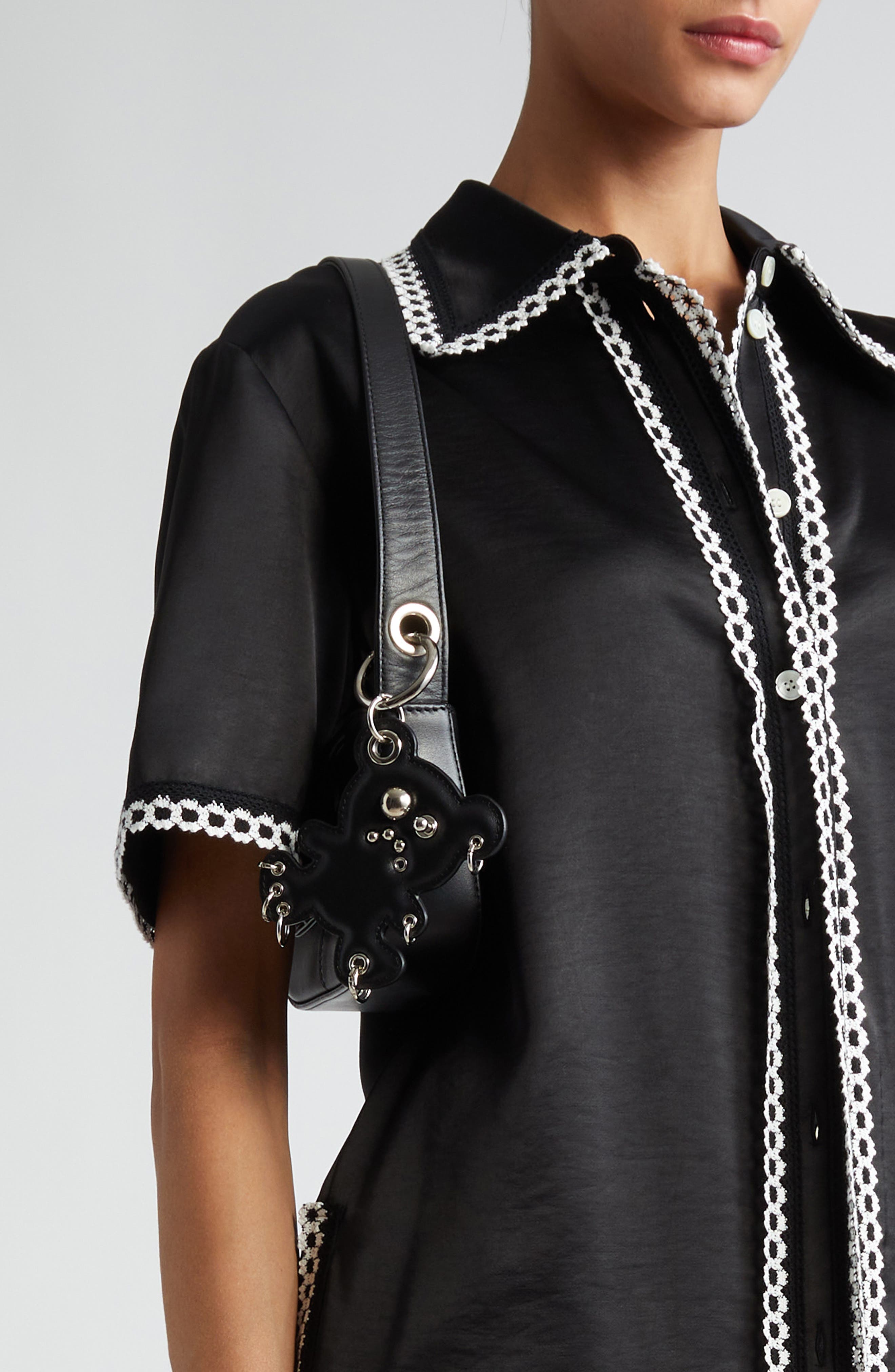 Justine Clenquet Dylan Faux Leather Shoulder Bag with Teddy Bear Bag Charm, Alternate, color, 