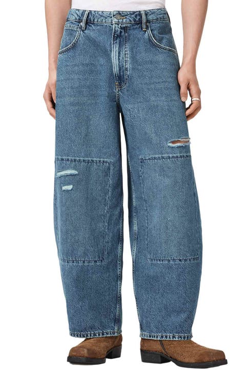 Slouchy Barrel Leg Jeans (Destroy Mid Indigo)