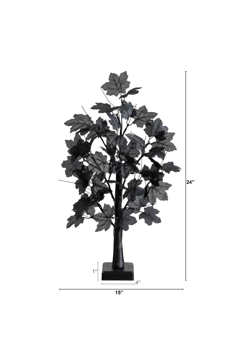 NEARLY NATURAL 2-ft Pre-Lit Artificial Halloween Black Maple Tree with 24 Orange & Purple LED Lights, Alternate, color, Black
