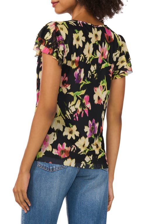 Vince Camuto Women's Floral-printed Ruffled-sleeve Top In Rich Black