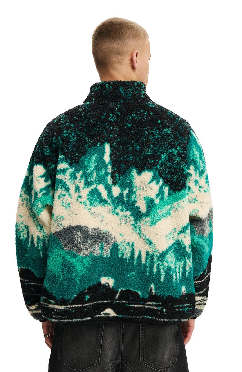 Cotton On Men's Quarter Zip Teddy Fleece, Alternate, color, Green Multi Mountains