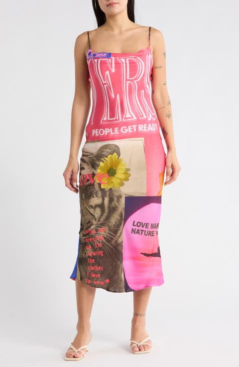 Collage Print Midi Slipdress