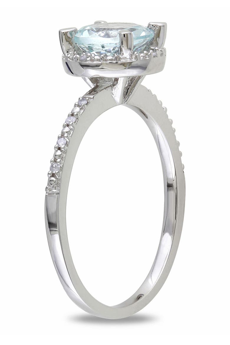Sterling Silver Round Aquamarine & Diamond Halo Ring, Alternate, color, BLUE
