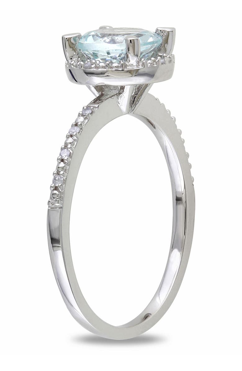 DELMAR Sterling Silver Round Aquamarine & Diamond Halo Ring, Alternate, color, Blue