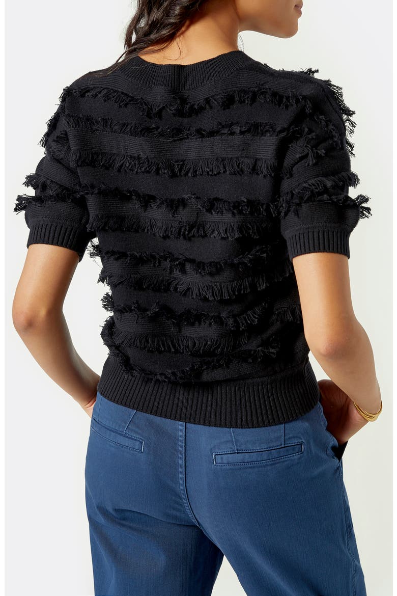 Anni Fringe Short Sleeve Top, Alternate, color, CAVIAR