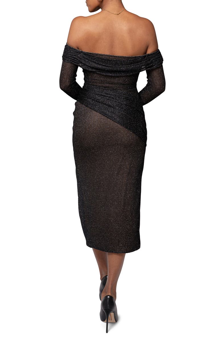 JLUXLABEL Island Elegance Metallic Long Sleeve Body-Con Cocktail Dress, Alternate, color, Black