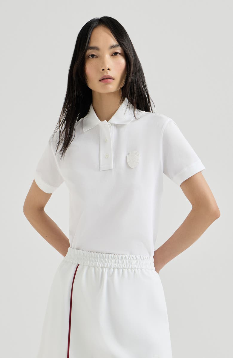 Brunello Cucinelli Stretch cotton piqué polo shirt with logo, Main, color, White
