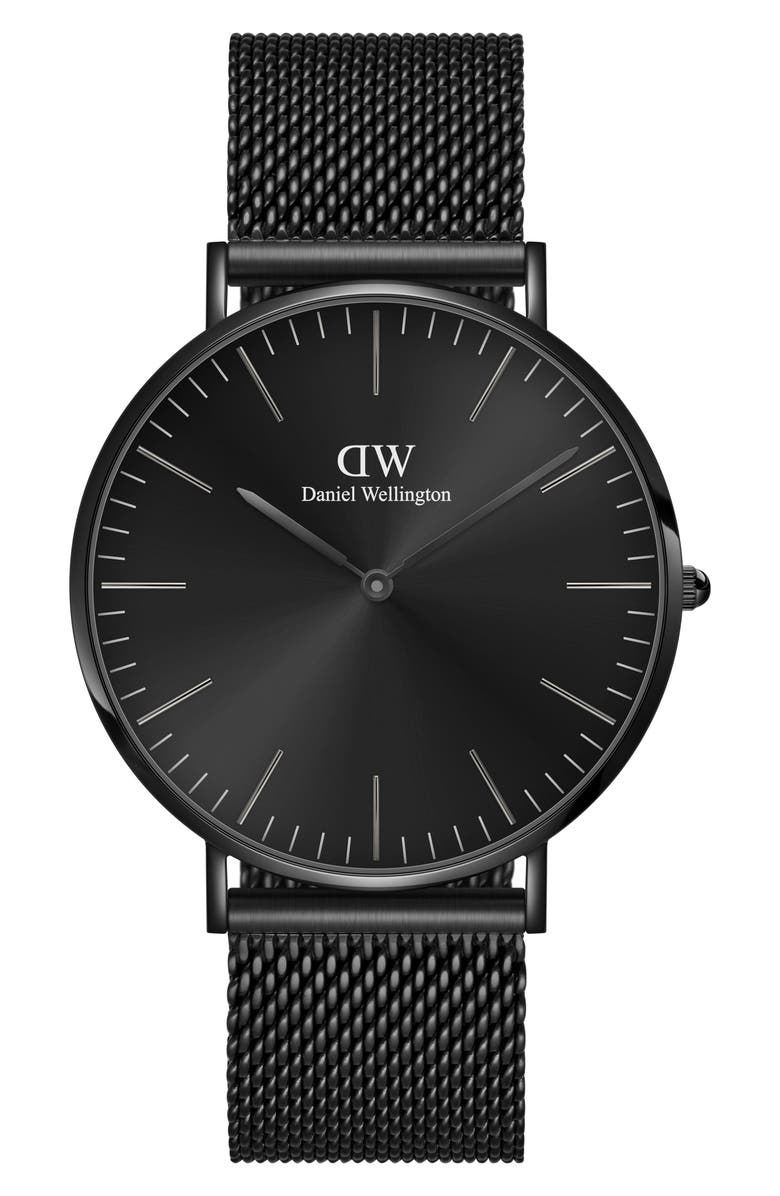 Daniel Wellington Classic Ashfield Mesh Strap Watch, 40mm, Main, color, Black