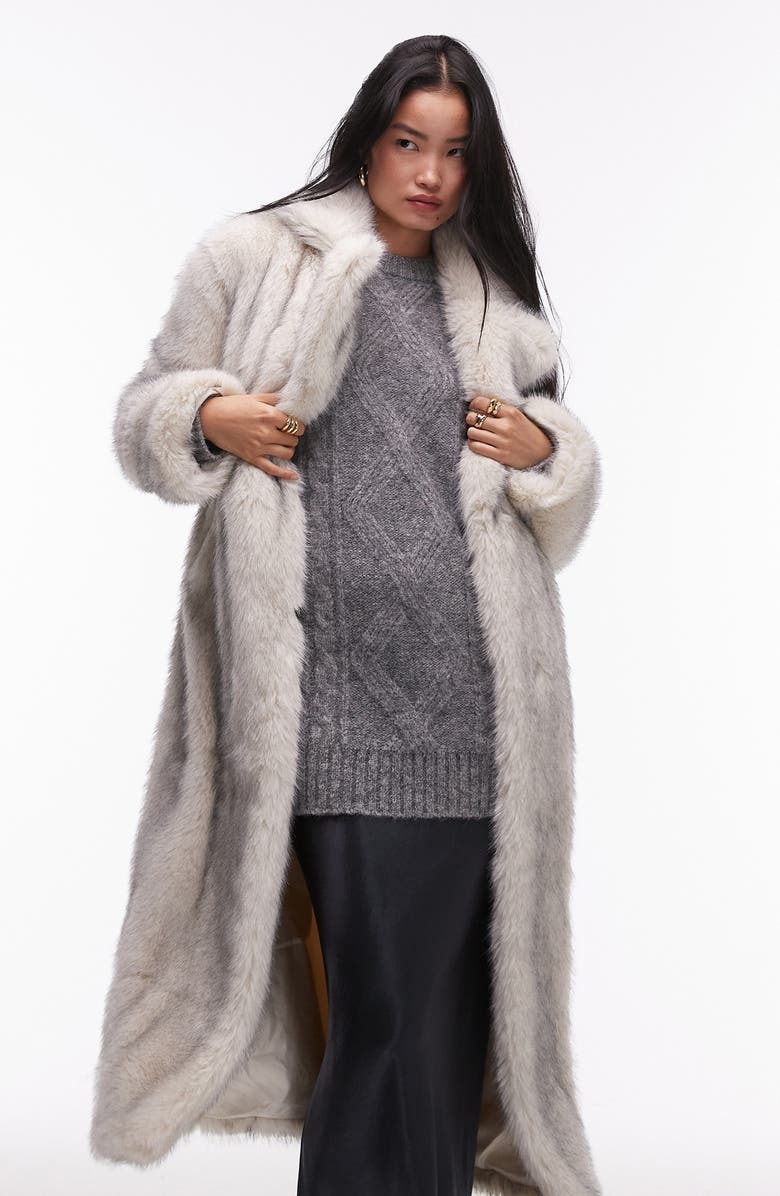 Topshop Faux Fur Longline Coat, Alternate, color, 