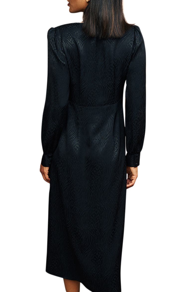 Tasha Long Sleeve Satin Midi Dress, Alternate, color, BLACK