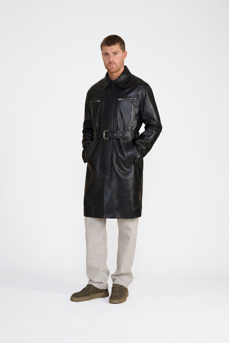 Camden Leather Trench Coat, Alternate, color, Black