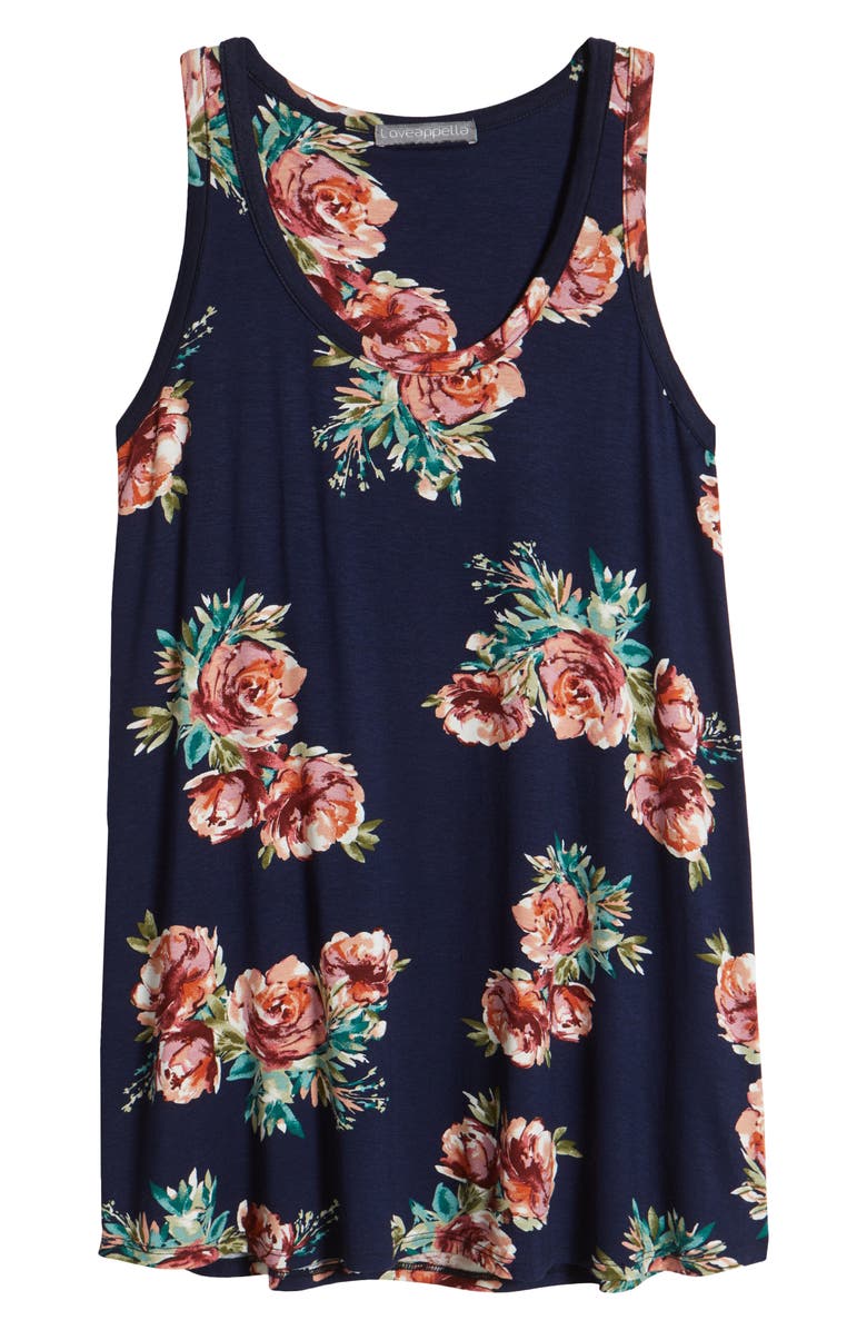 Loveappella Floral Knit Swing Tank, Alternate, color, Navy Floral