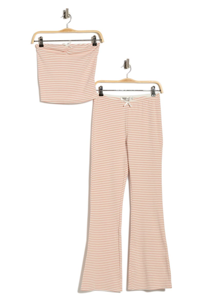 Striped Cinched Tube Top & Wide Leg Pants Set, Alternate, color, DUSTY PINK COMBO
