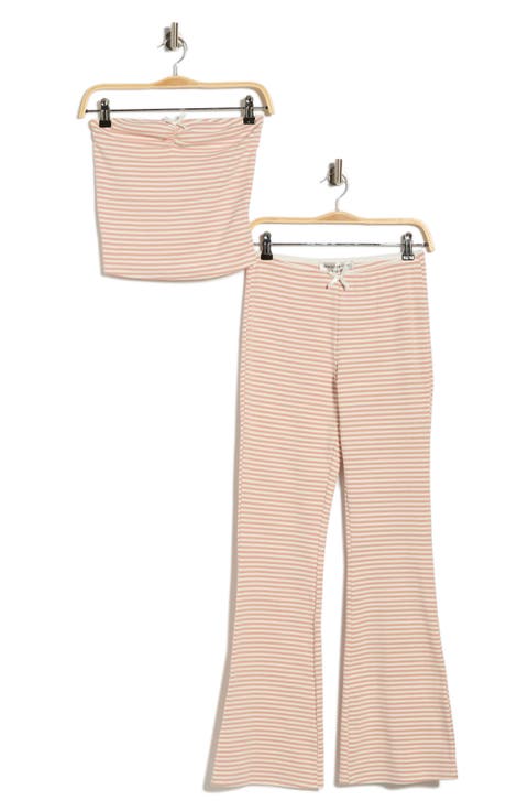 Striped Cinched Tube Top & Wide Leg Pants Set