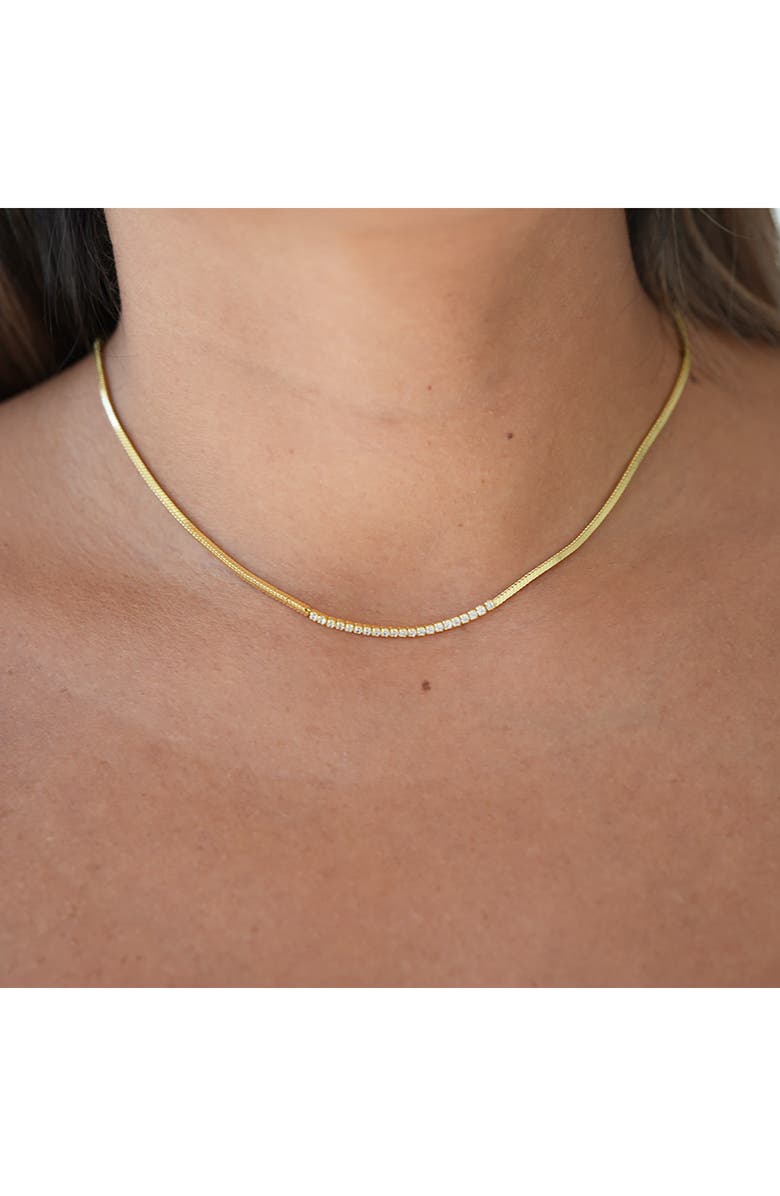 Argento Vivo Sterling Silver Cubic Zirconia Herringbone Chain Necklace, Alternate, color, 