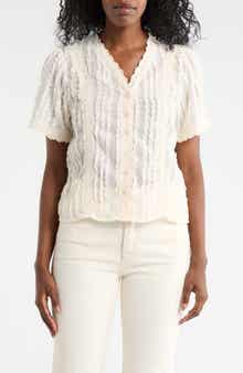 Forgotten Grace Lace Texture Short Sleeve Button-Up Shirt